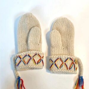 Cream Knit Kids Mittens with Colorful Trim